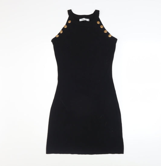 Yu & Me Women’s Black Sleeveless Bodycon Knit Halter Dress M