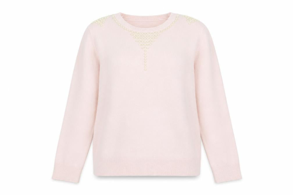 Marks & Spencer Women's Pink Beaded Crew Neck Jumper Size 14