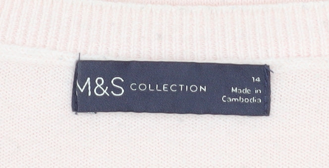 Marks and Spencer Women's Pink Beaded Crew Neck Jumper Size 14