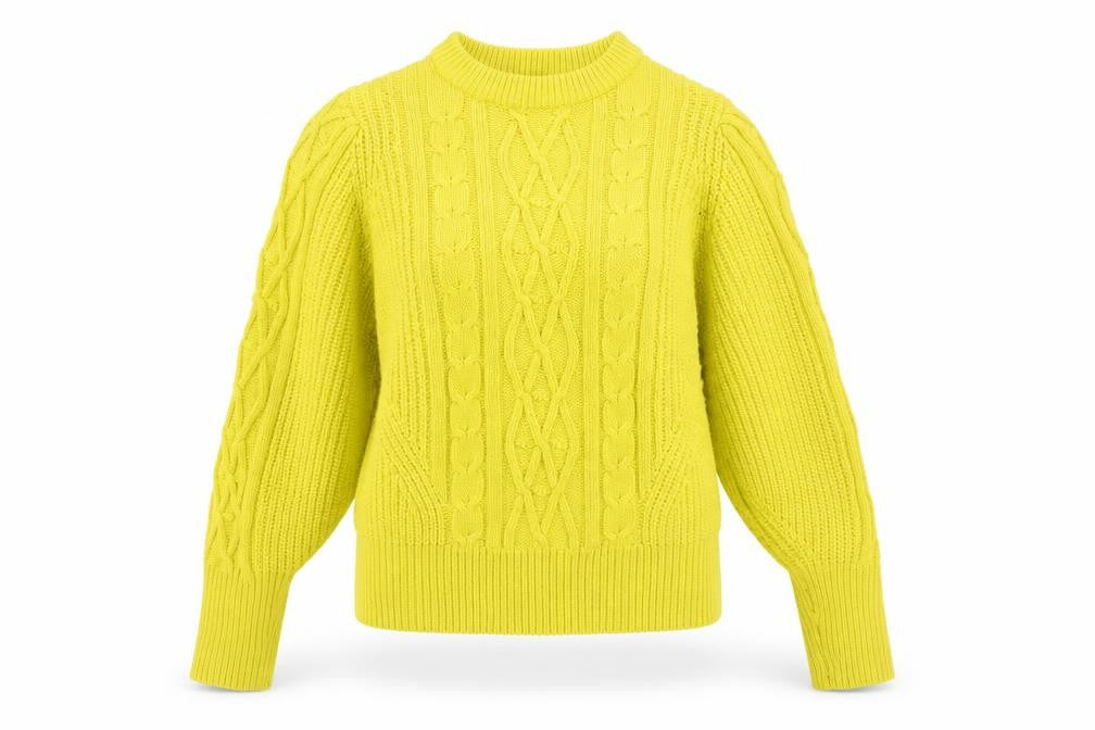Marks & Spencer Womens Yellow Cable-Knit Pullover Jumper Size 14