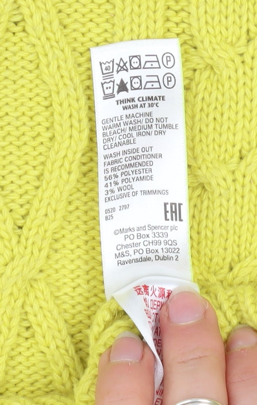 Marks and Spencer Womens Yellow Cable-Knit Pullover Jumper Size 14