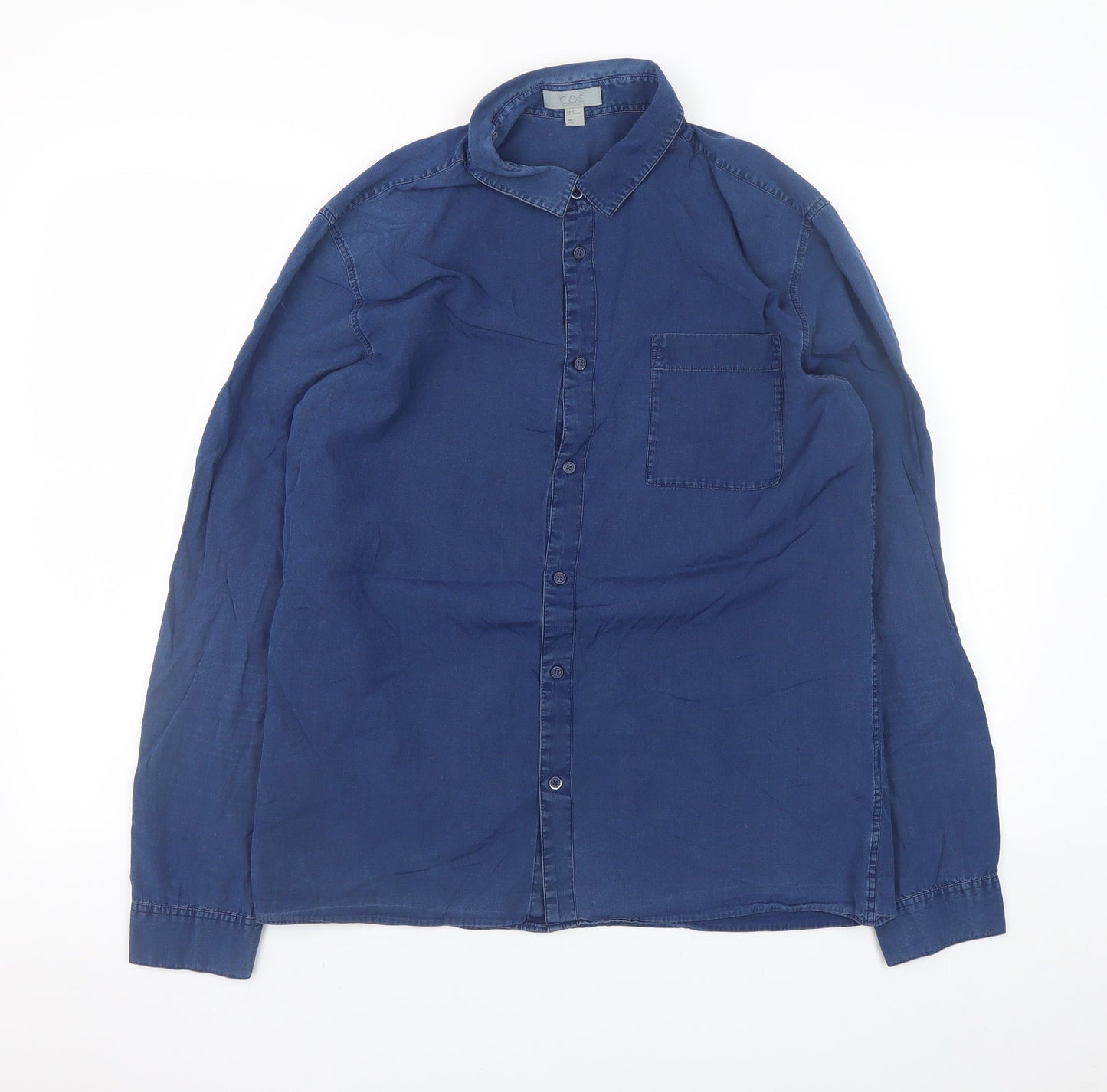 COS Men's Blue Lyocell Long Sleeve Regular Fit Button-Up Shirt Size M