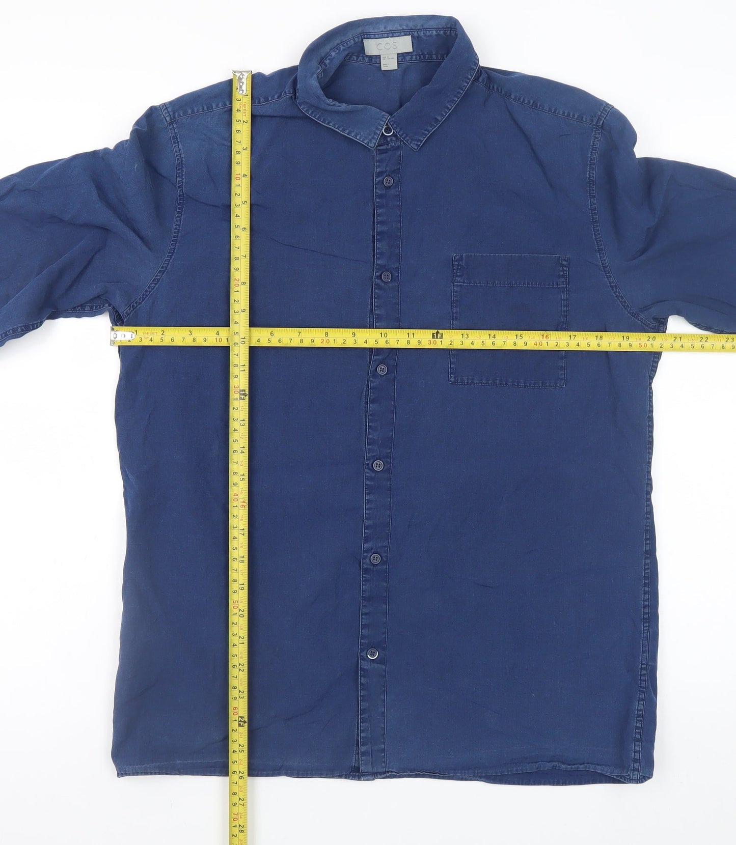 COS Men's Blue Lyocell Long Sleeve Regular Fit Button-Up Shirt Size M