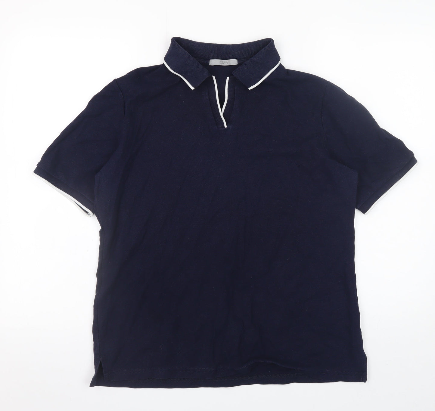 Marks and Spencer Men's Navy Blue Cotton Polo Shirt Size 14
