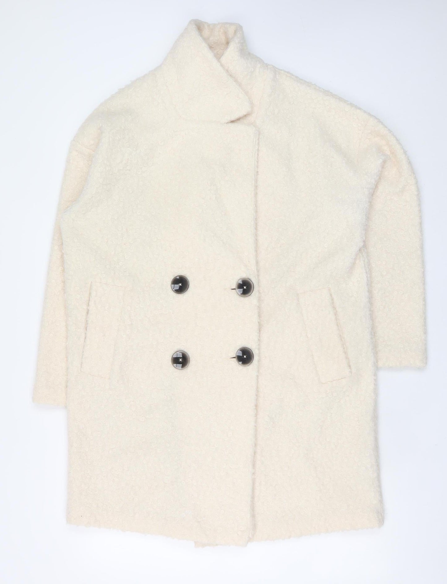 F&F Women Ivory Mid-Length Double Breasted Coat Size 8