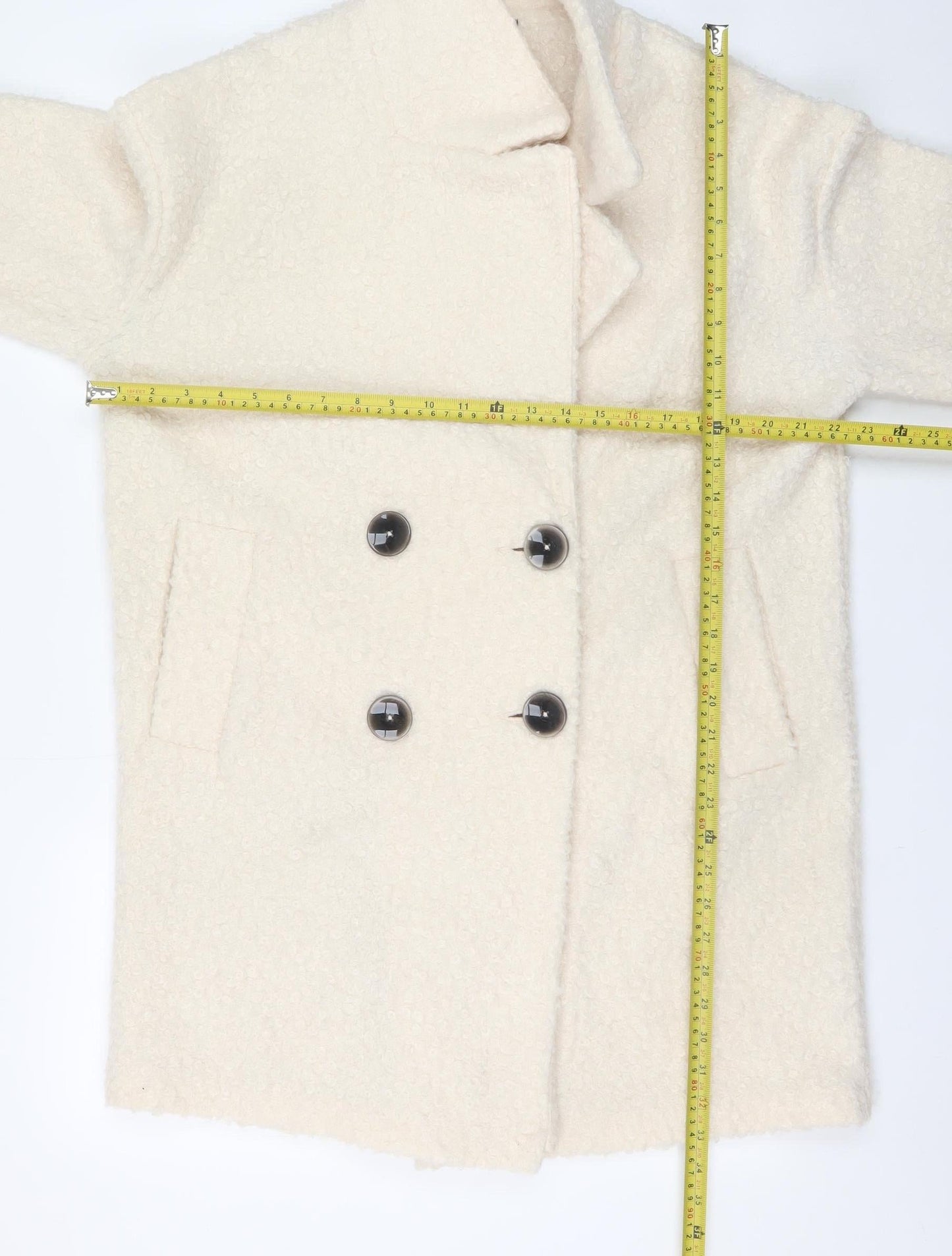 F&F Women Ivory Mid-Length Double Breasted Coat Size 8