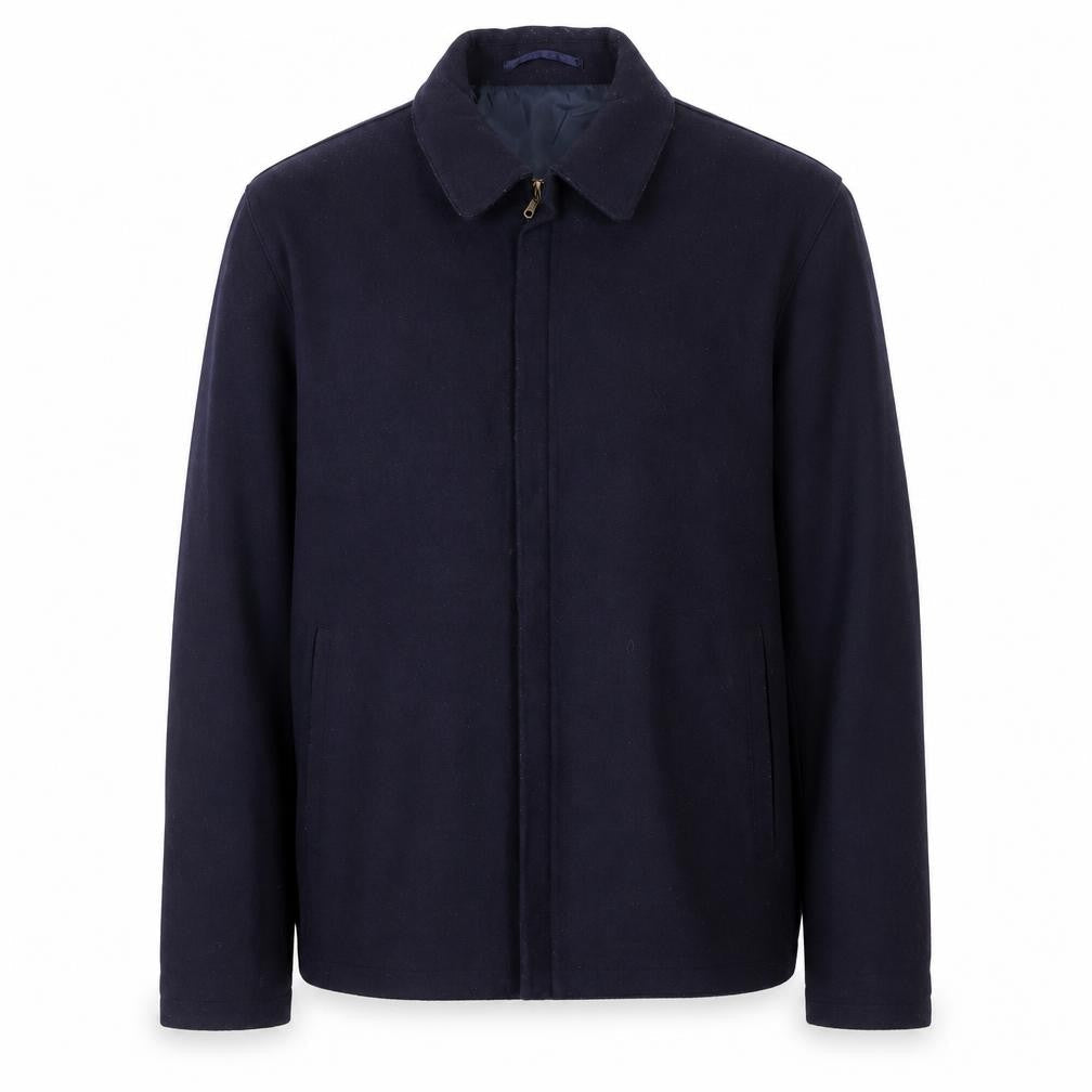 David Moss Men's Blue Wool Blend L Jacket Zip Up Mid-Length Casual Coat