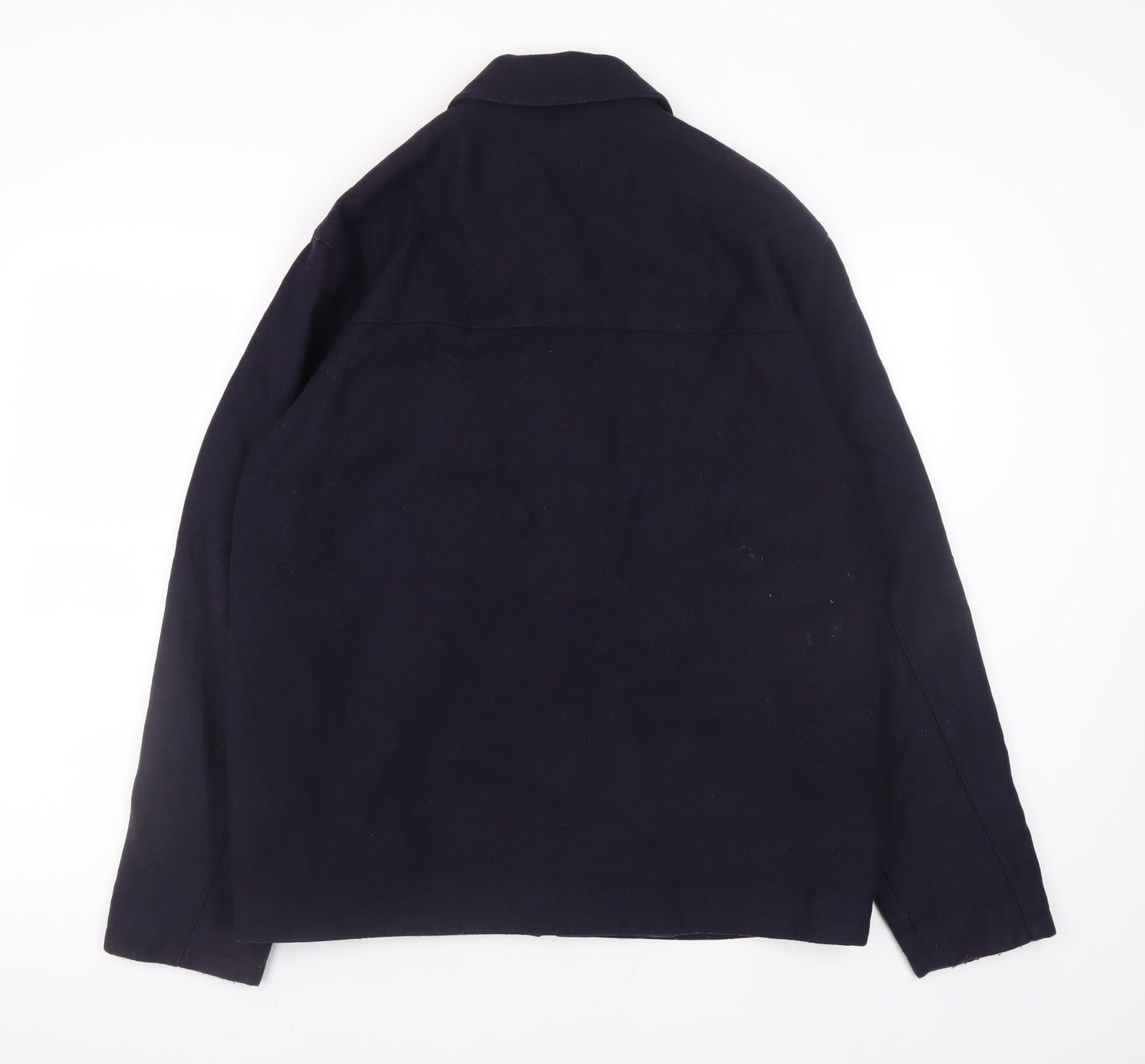 David Moss Men's Blue Wool Blend L Jacket Zip Up Mid-Length Casual Coat