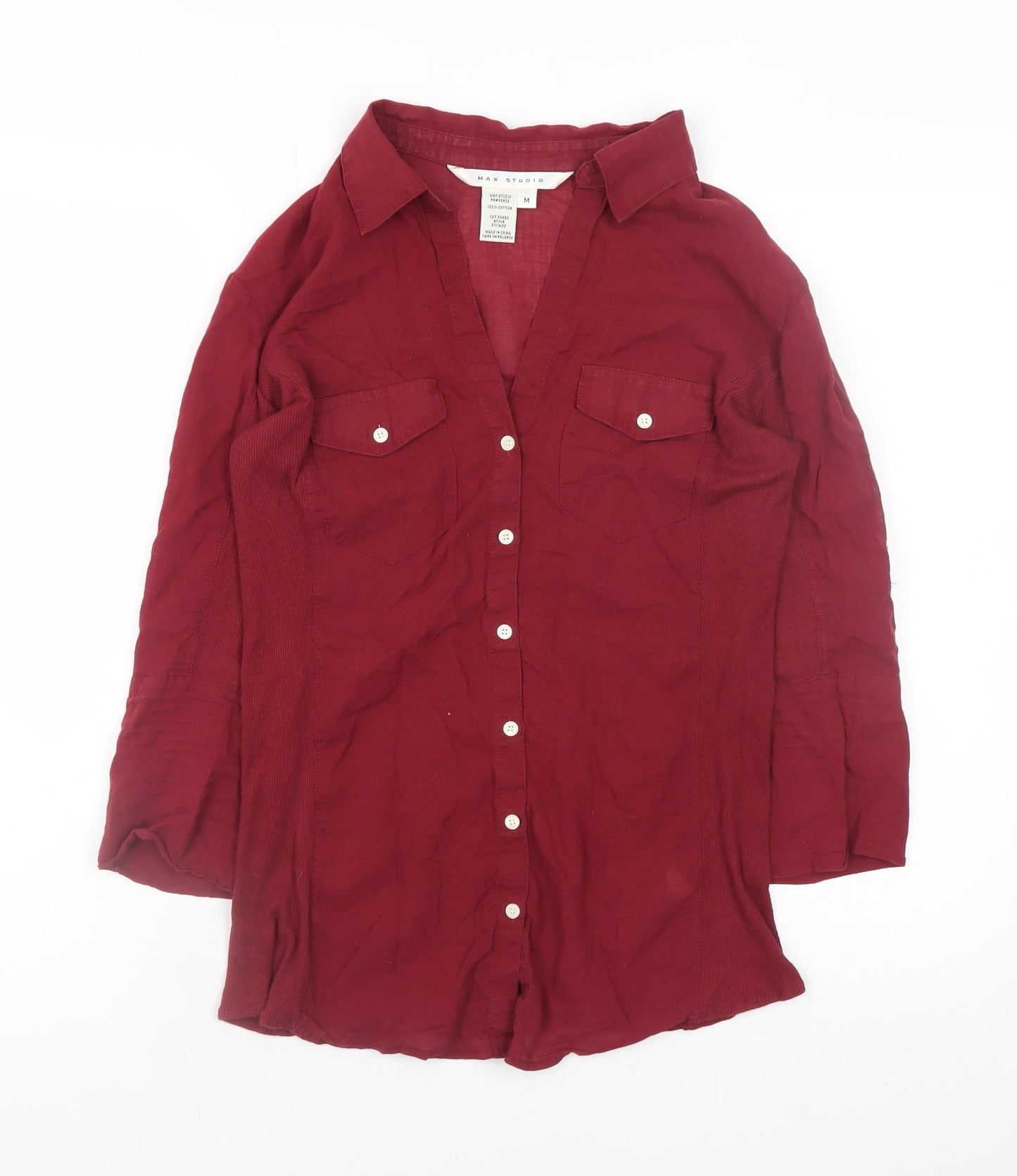 Max Studio Women's Red Cotton Button-Up Shirt Size M