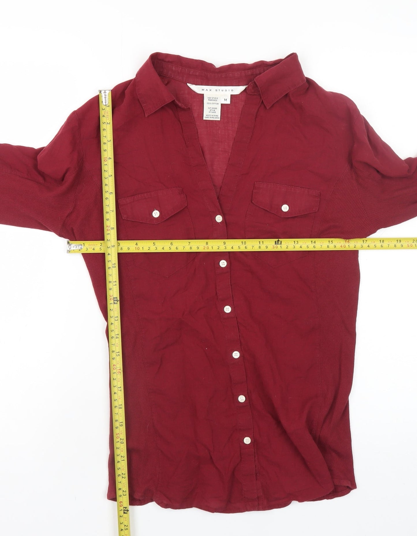 Max Studio Women's Red Cotton Button-Up Shirt Size M