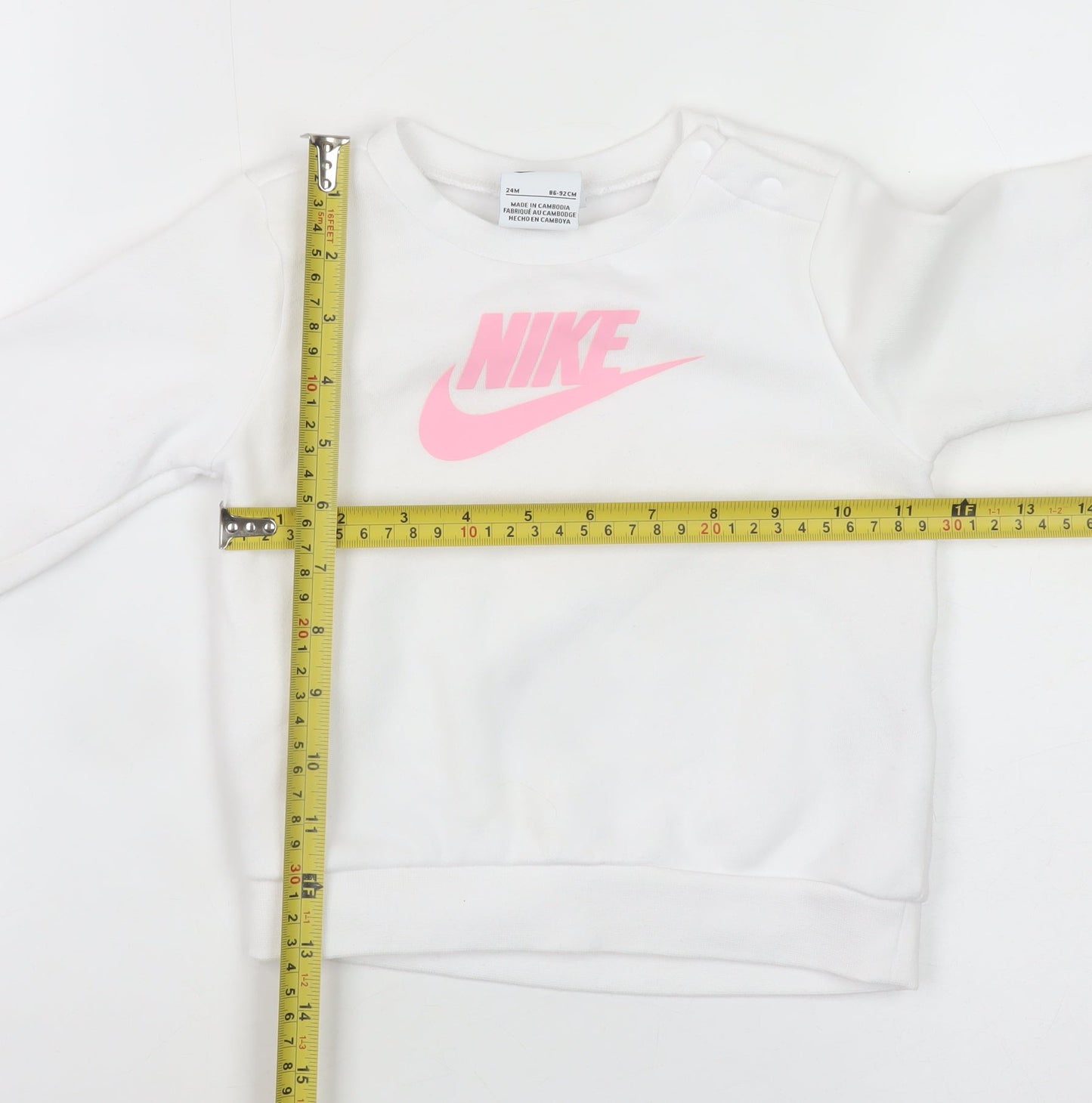 Nike Girls White Pink Logo Pullover Sweatshirt 2 Years Fleece Cotton Blend