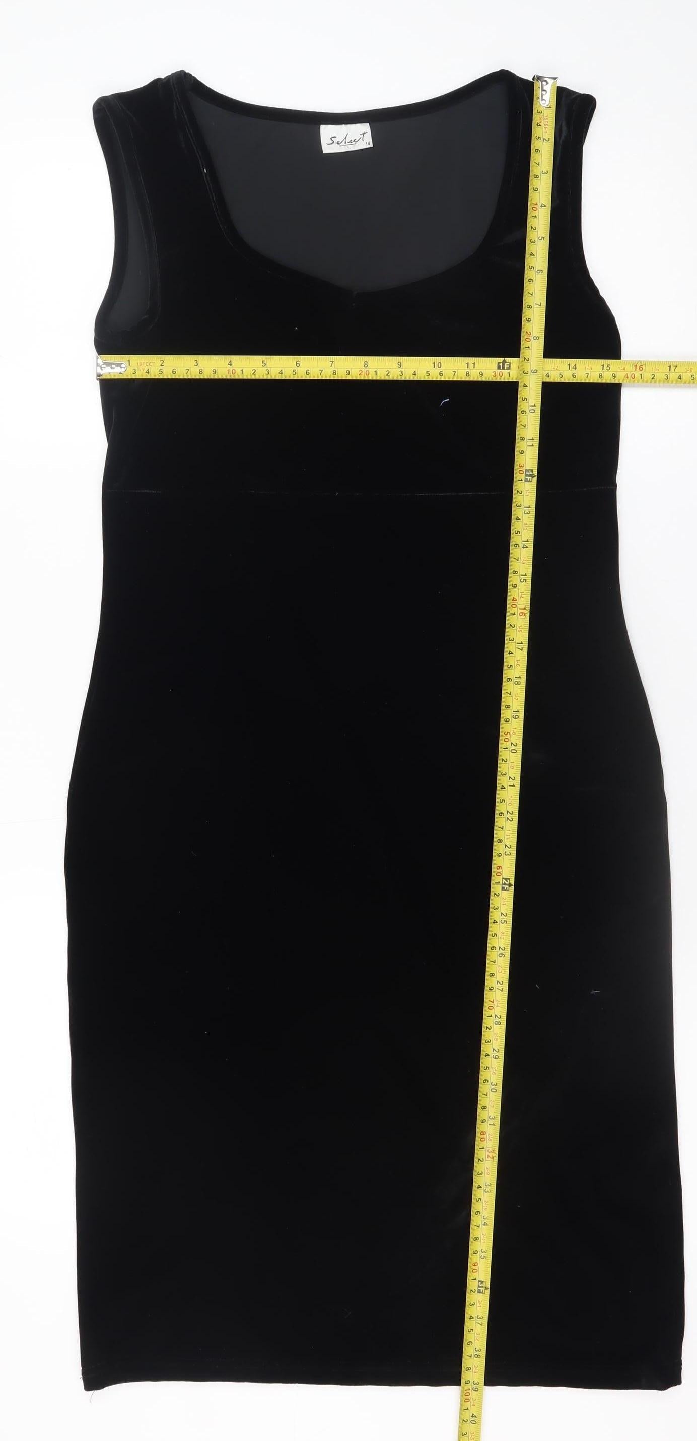Select Women Black Velvet Bodycon Dress Size 14 Sleeveless Scoop Neck