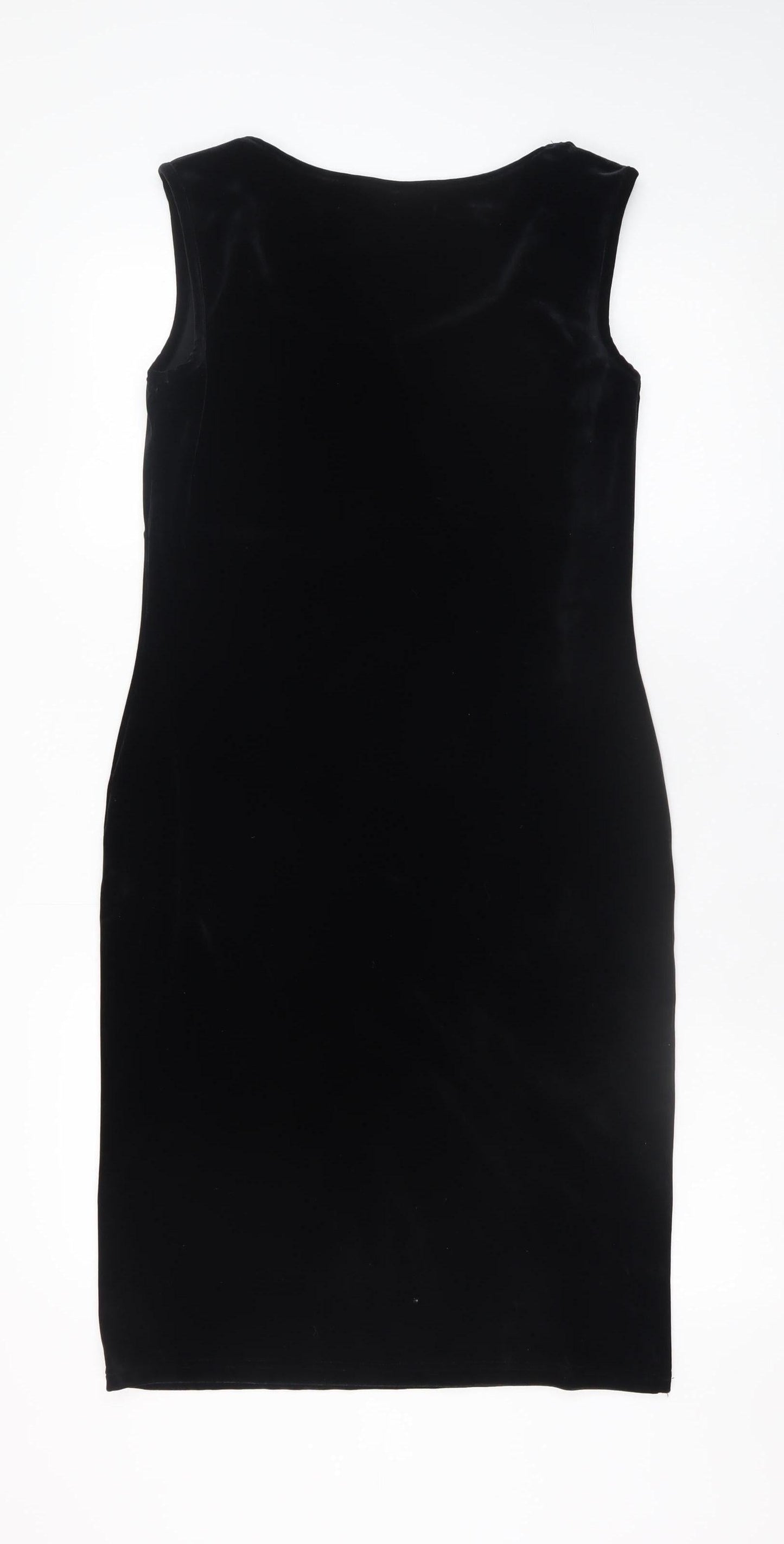 Select Women Black Velvet Bodycon Dress Size 14 Sleeveless Scoop Neck