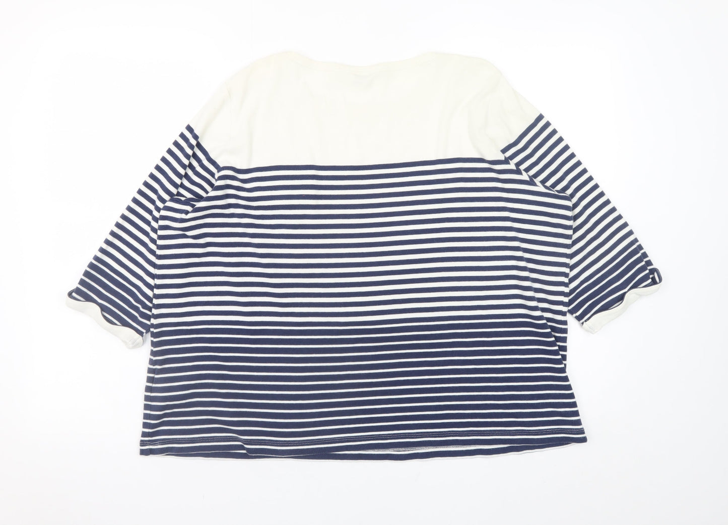 Marks and Spencer Women’s Blue Striped 3/4 Sleeve Cotton T-Shirt UK 20
