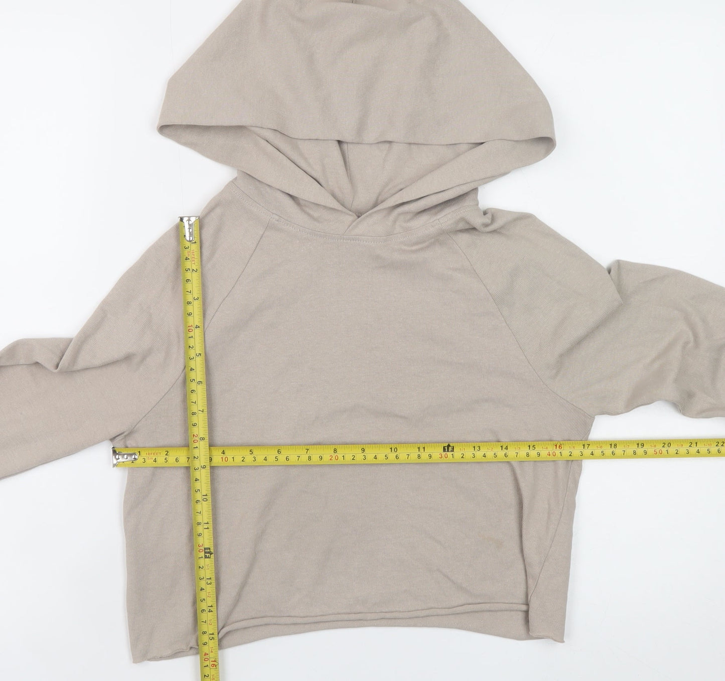H&M Divided Women Beige Cotton Cropped Pullover Hoodie XS