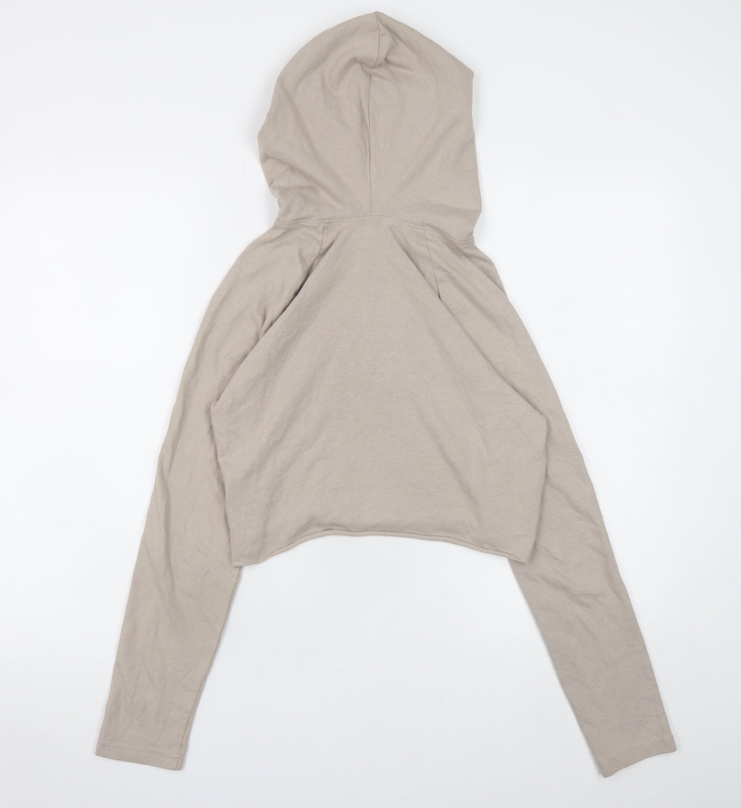H&M Divided Women Beige Cotton Cropped Pullover Hoodie XS