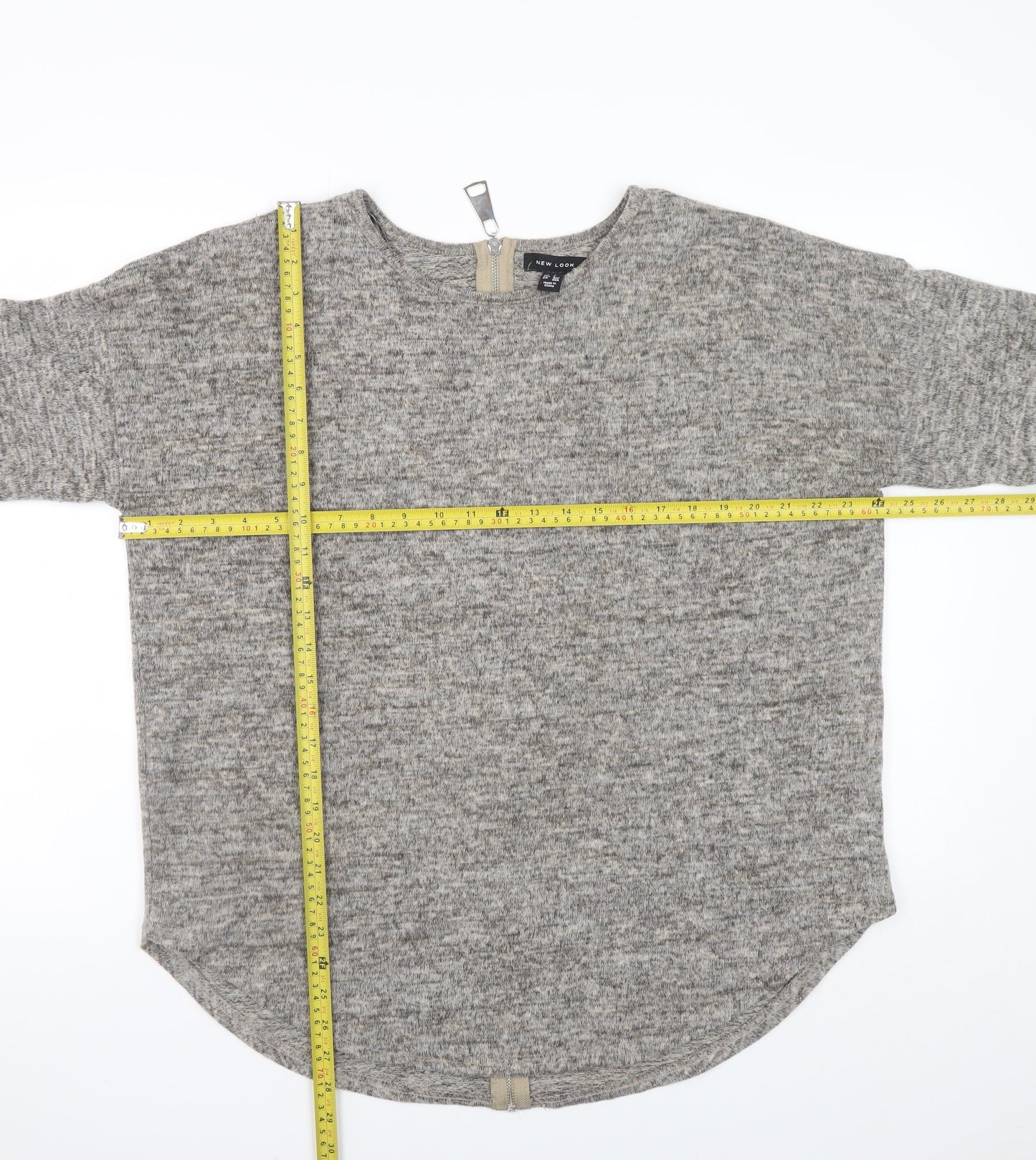New Look Women Grey Pullover Sweatshirt L Long Sleeve Zip Back