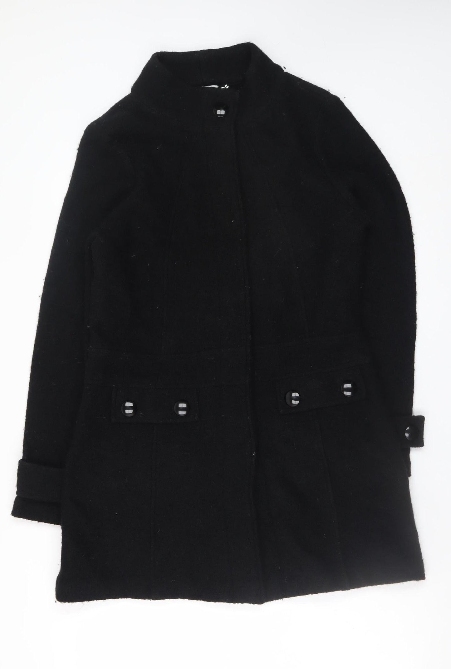 W. Lane Women's Black Wool Blend Mid-Length Coat Size 10