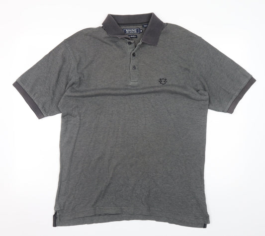 Maine New England Men’s Grey Cotton Short Sleeve Polo Shirt M
