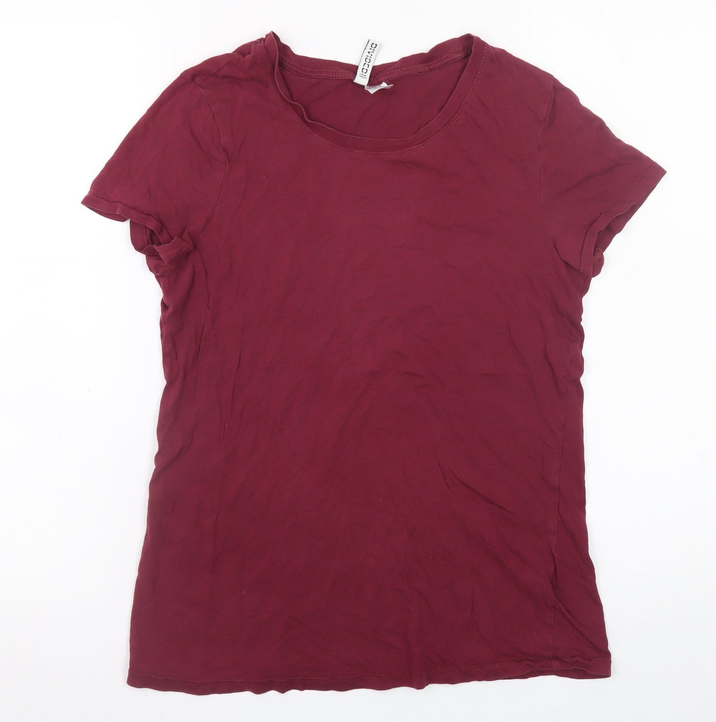 H&M Women Red Basic Cotton Crew Neck Short Sleeve T-Shirt M