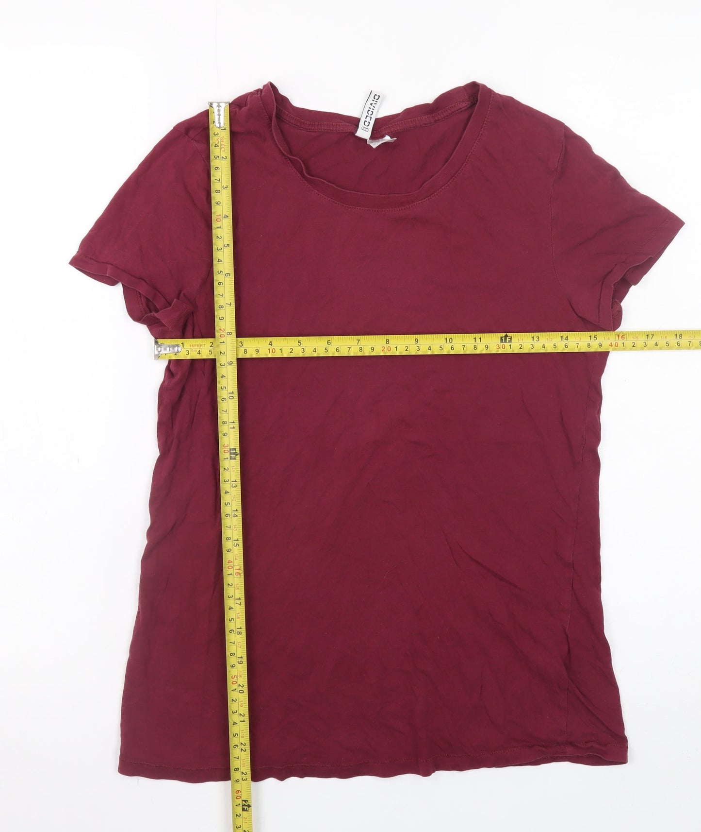 H&M Women Red Basic Cotton Crew Neck Short Sleeve T-Shirt M