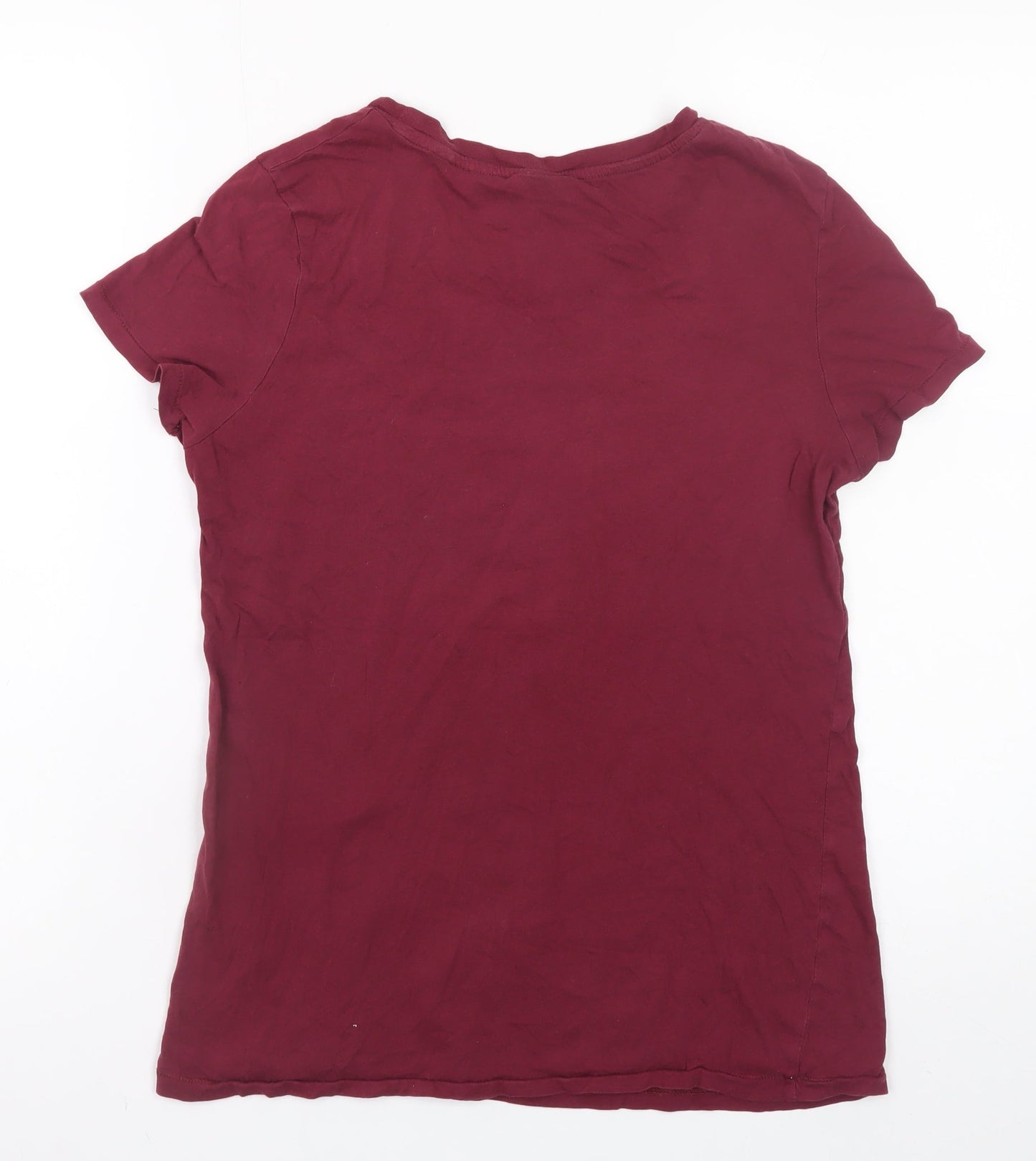 H&M Women Red Basic Cotton Crew Neck Short Sleeve T-Shirt M