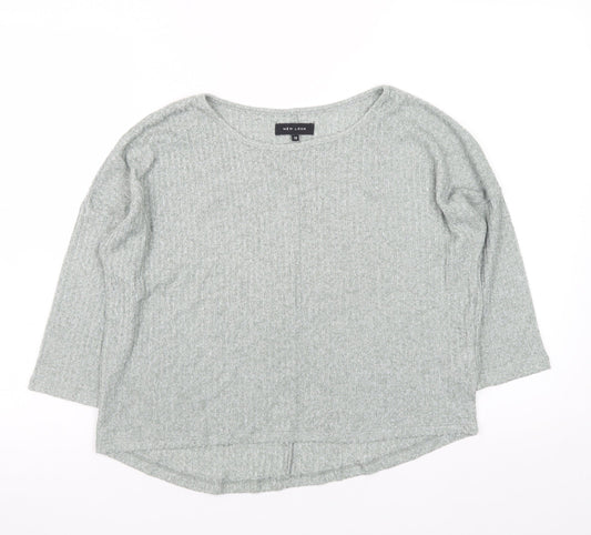 New Look Womens Grey Relaxed Knit 3/4 Sleeve T-Shirt Size 12