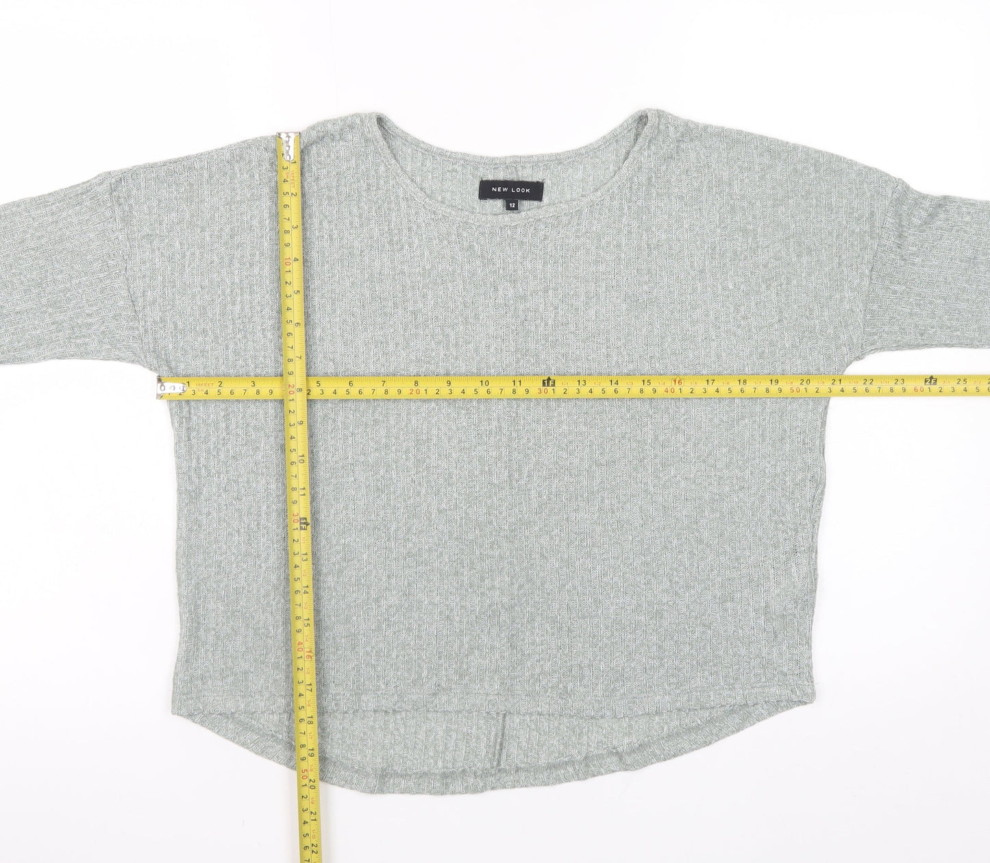 New Look Womens Grey Relaxed Knit 3/4 Sleeve T-Shirt Size 12