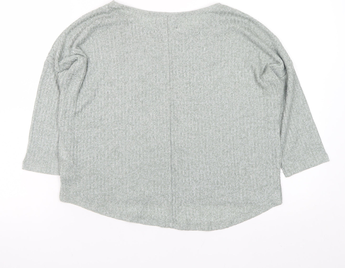 New Look Womens Grey Relaxed Knit 3/4 Sleeve T-Shirt Size 12