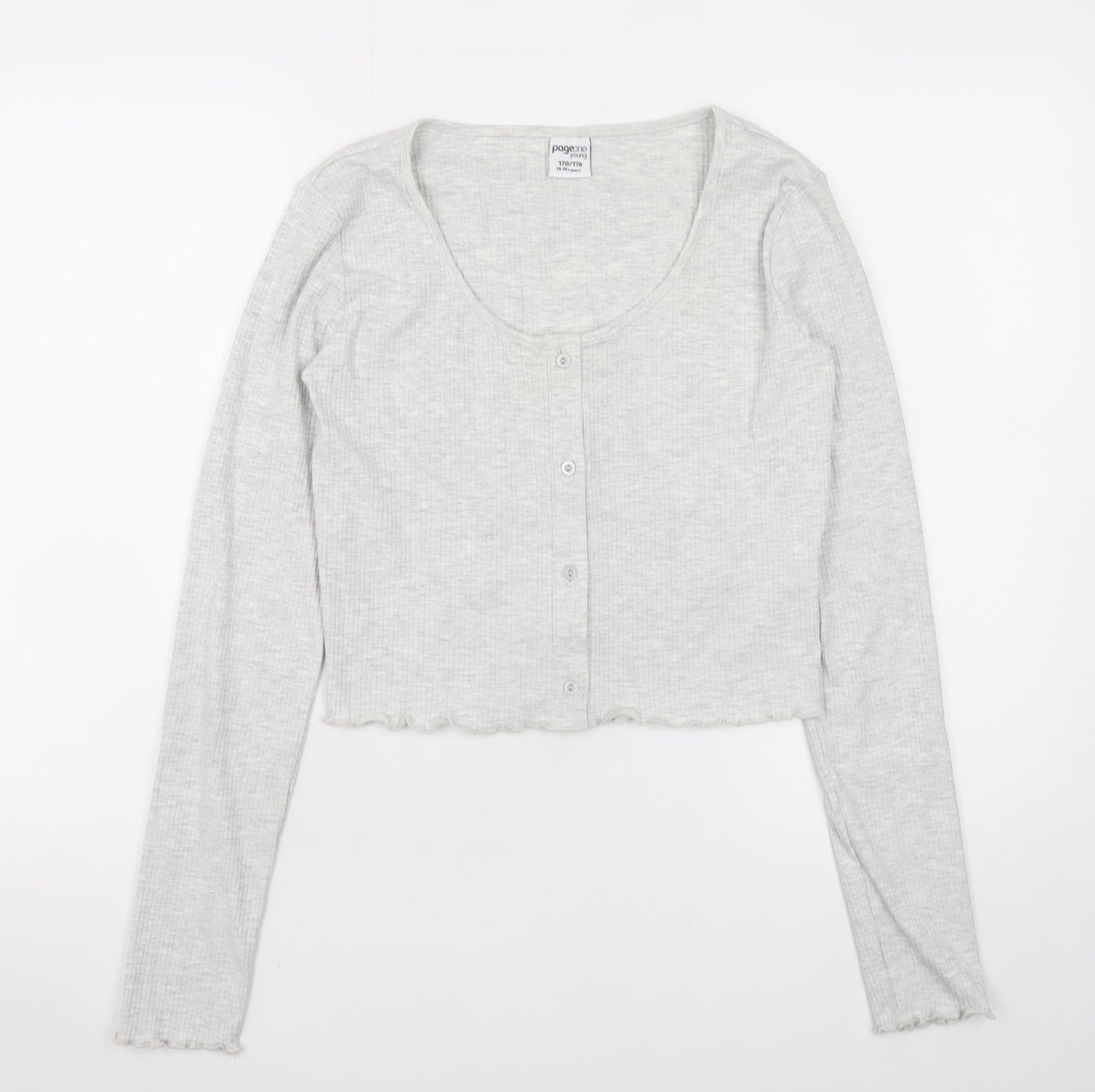 Page One Young Girls Grey Ribbed Button Front Cardigan 14-15 Years