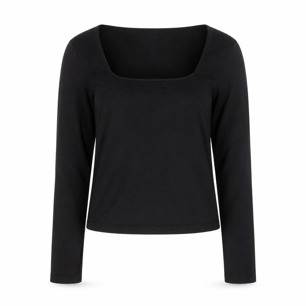 H&M Divided Women's Black Long Sleeve Basic Scoop Neck Cotton Top Size 12
