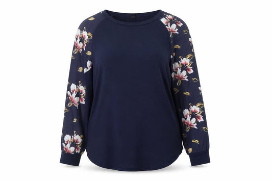 SHEIN Curve Women's Blue Floral Raglan Long Sleeve Tunic Blouse Size 18 Plus
