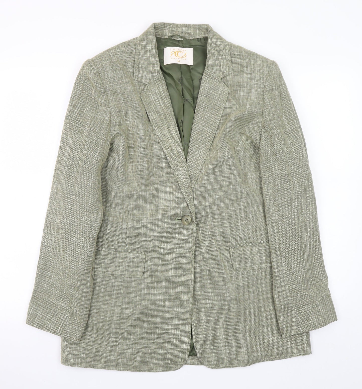 Country Casuals Women Green Size 12 Wool Blend Check Blazer Jacket