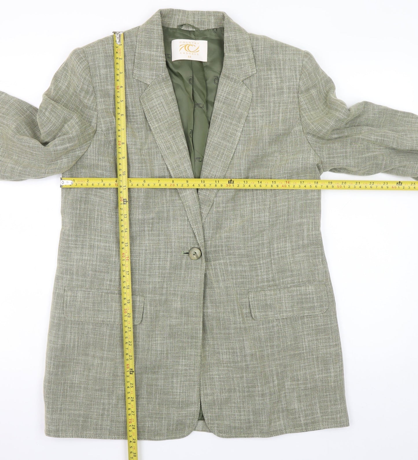 Country Casuals Women Green Size 12 Wool Blend Check Blazer Jacket