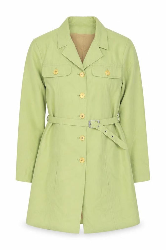 Part Two Women Green Cotton Belted Trench Coat Size 12