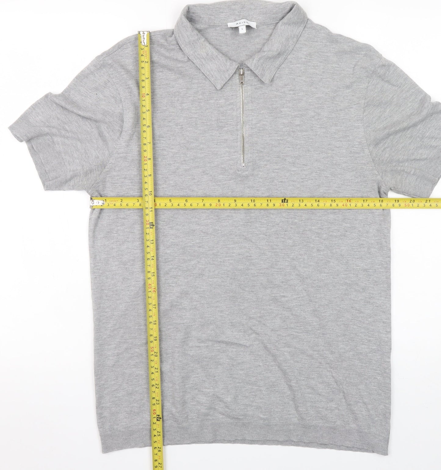 Reiss Men's Grey Collared Half Zip Cotton Jersey T-Shirt Size L
