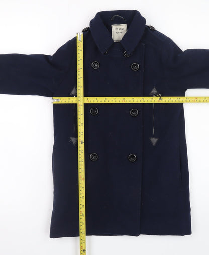Back view of Next girls’ blue double-breasted pea coat age 6 years lined button-up