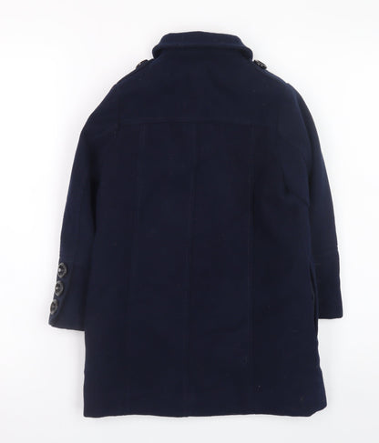 Close-up detail of Next girls’ blue double-breasted pea coat age 6 years lined button-up
