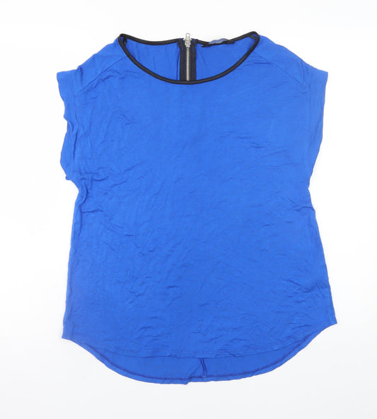 Dorothy Perkins Women's Blue Short Sleeve Zip Back Viscose Blouse Size 12