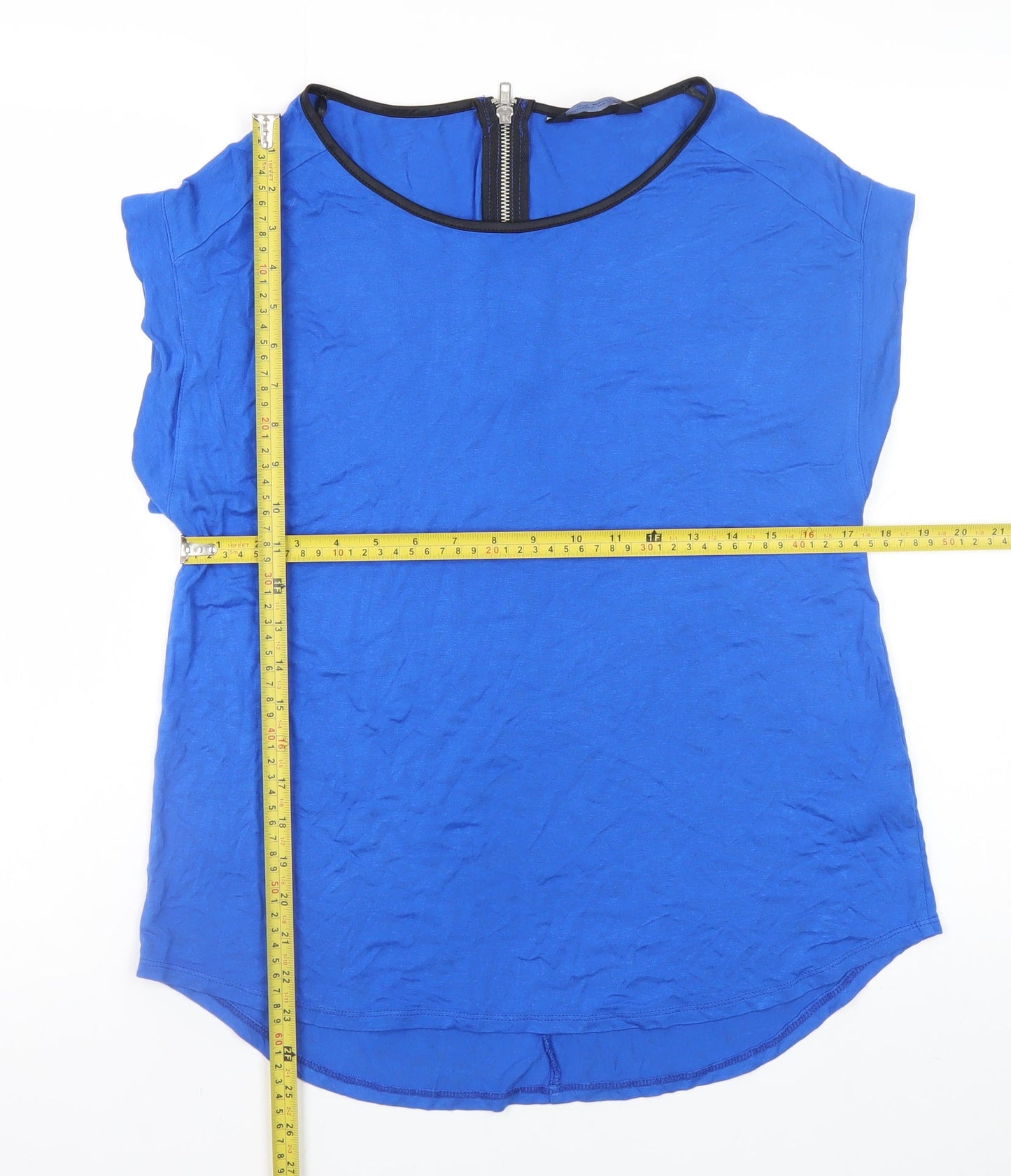 Dorothy Perkins Women's Blue Short Sleeve Zip Back Viscose Blouse Size 12