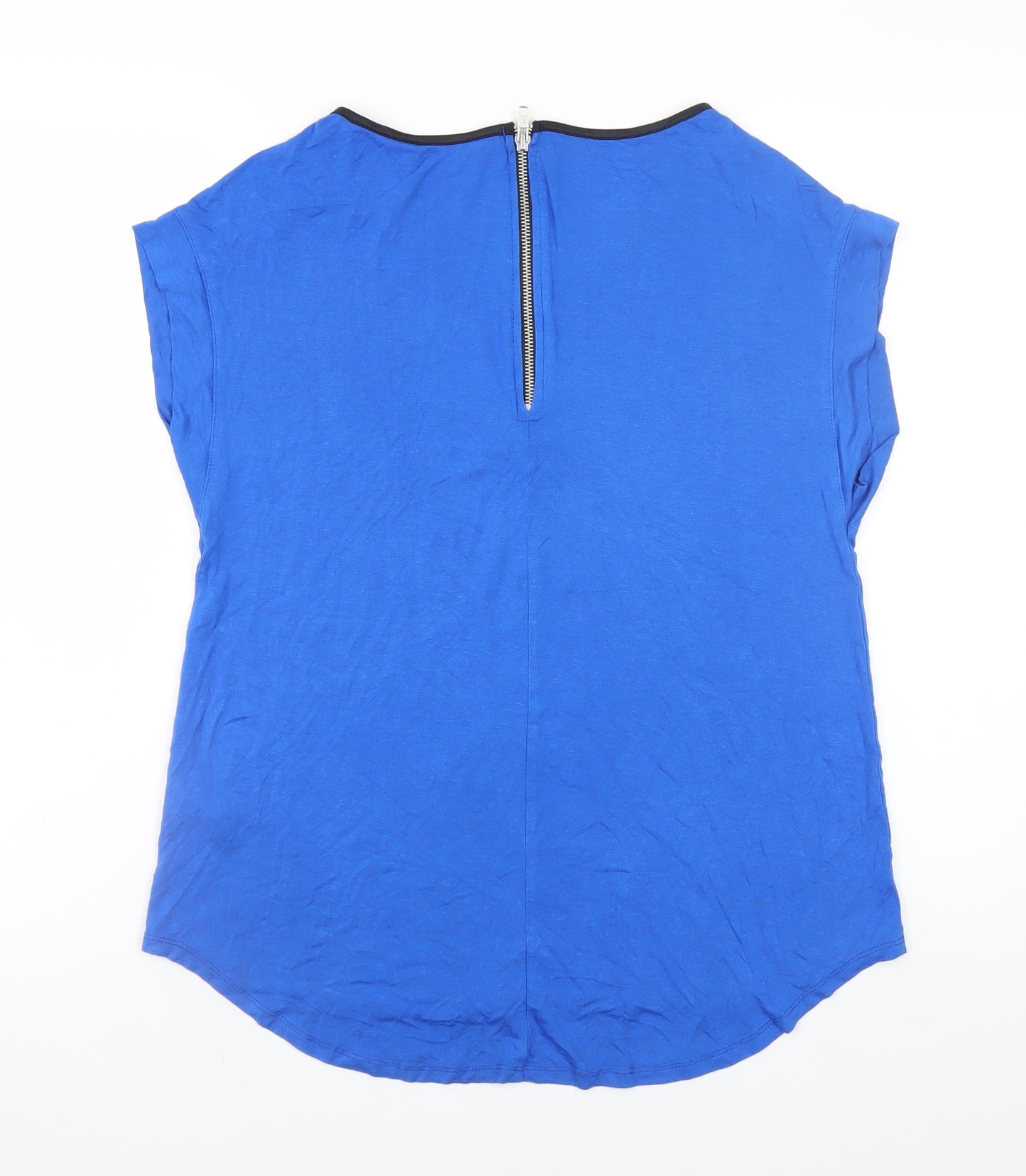 Dorothy Perkins Women's Blue Short Sleeve Zip Back Viscose Blouse Size 12
