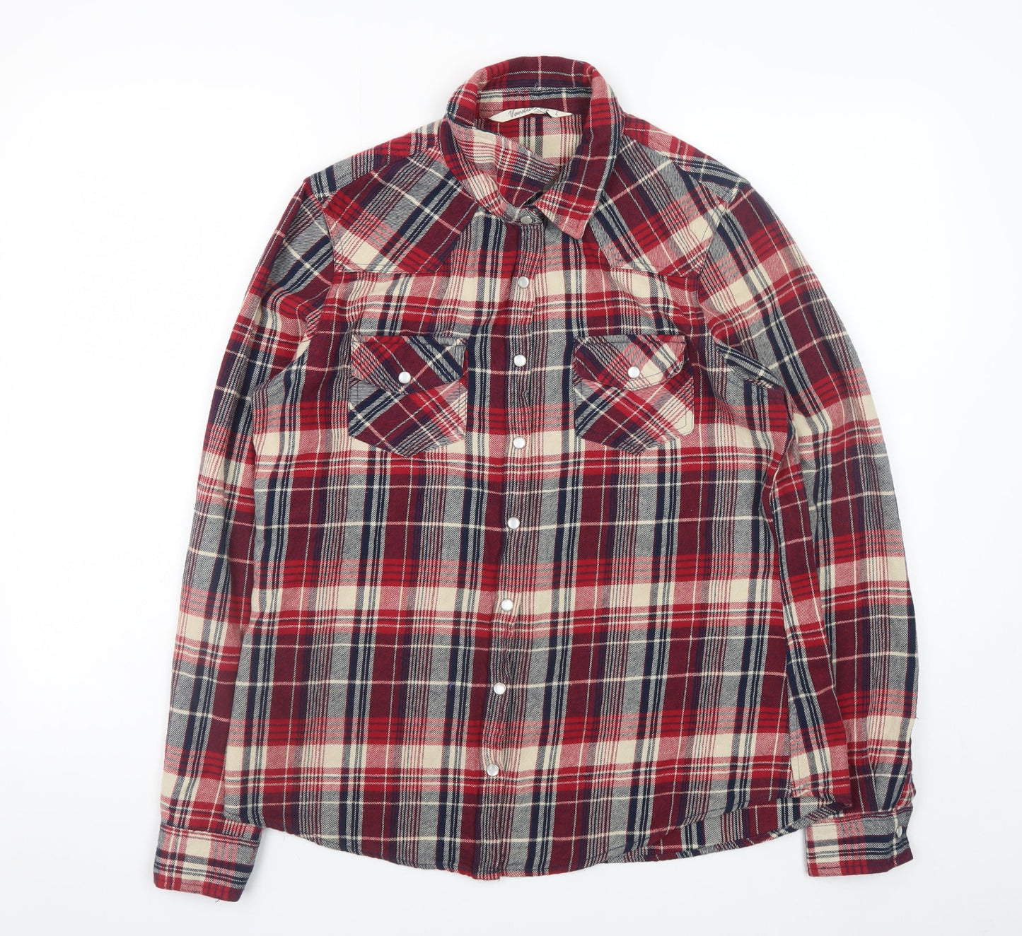 Vanilla Star Men's Red Plaid Cotton Flannel Long Sleeve Shirt Size L