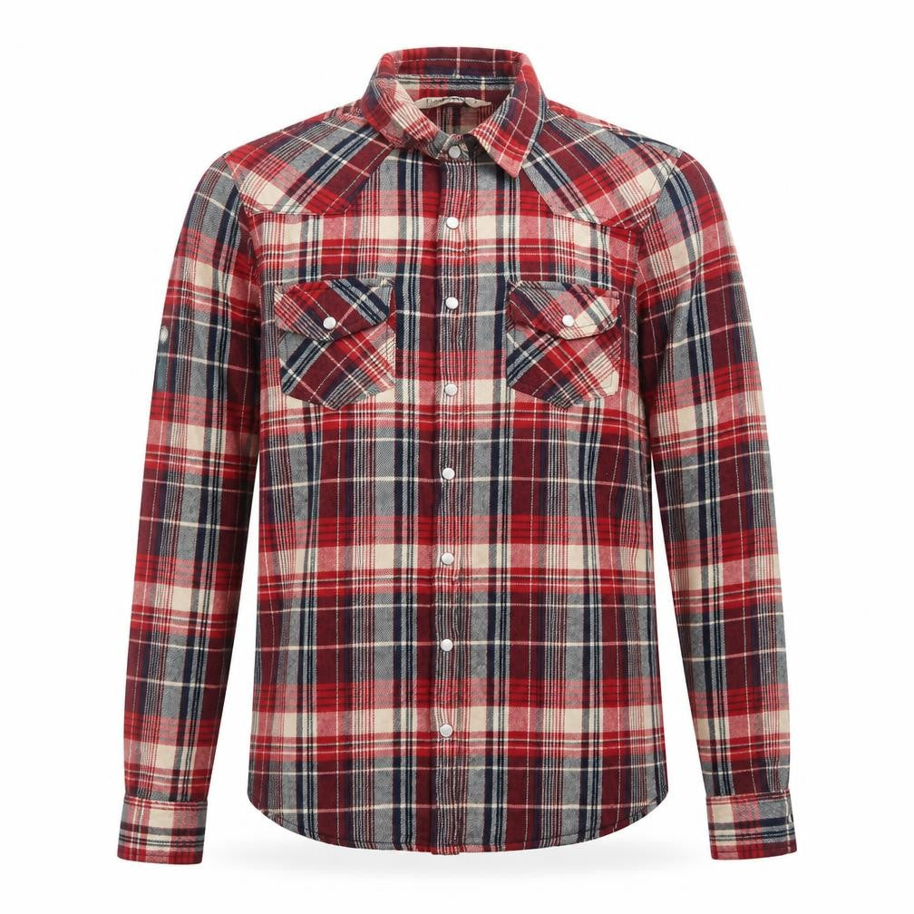 Vanilla Star Men's Red Plaid Cotton Flannel Long Sleeve Shirt Size L