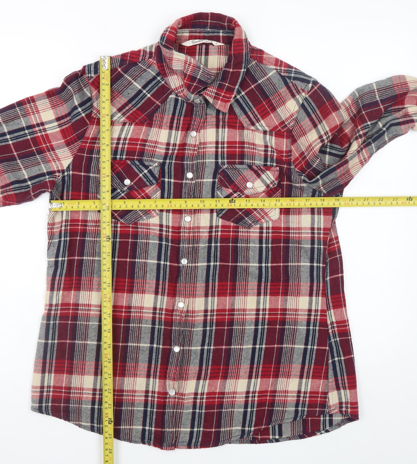 Vanilla Star Men's Red Plaid Cotton Flannel Long Sleeve Shirt Size L