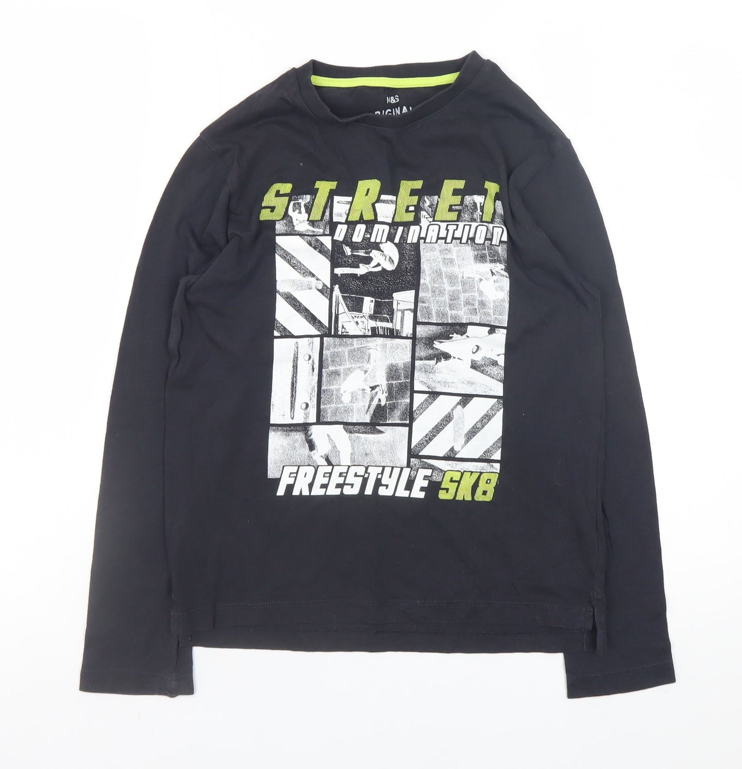Marks and Spencer Boys Black Long Sleeve Skate Graphic T-Shirt 10-11 Years