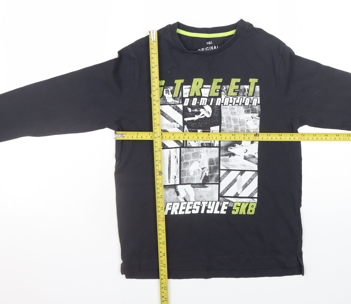 Marks and Spencer Boys Black Long Sleeve Skate Graphic T-Shirt 10-11 Years