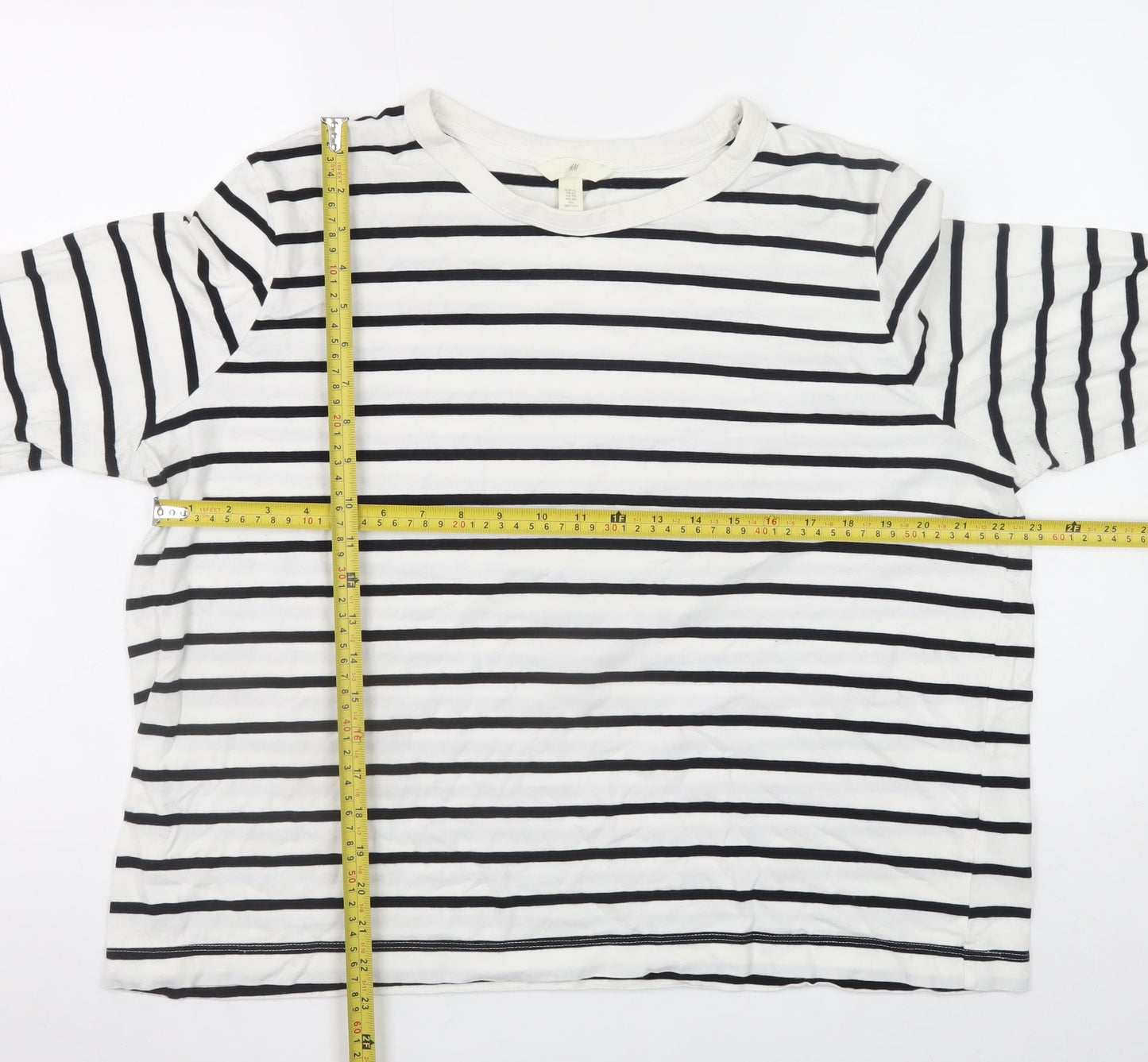 H&M Women's White Striped Long Sleeve Pullover Sweatshirt XL Cotton