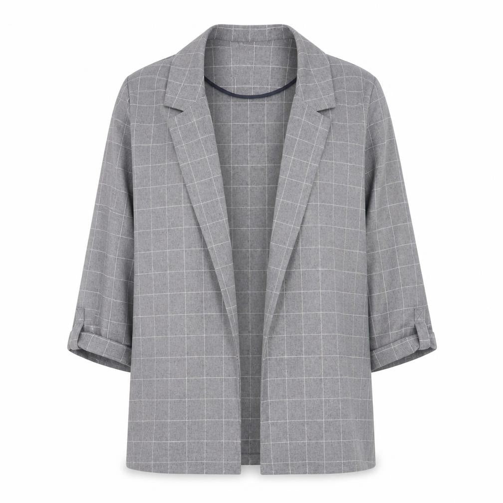 Primark Women's Grey Check Blazer Size 10 Regular Fit Mid-Length