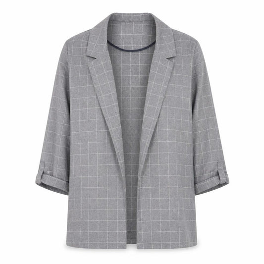 Primark Women's Grey Check Blazer Size 10 Regular Fit Mid-Length