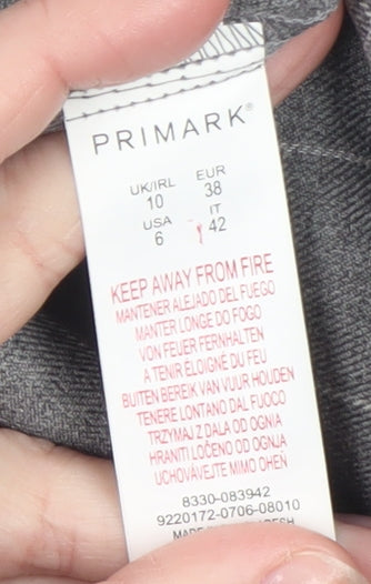 Primark Women's Grey Check Blazer Size 10 Regular Fit Mid-Length